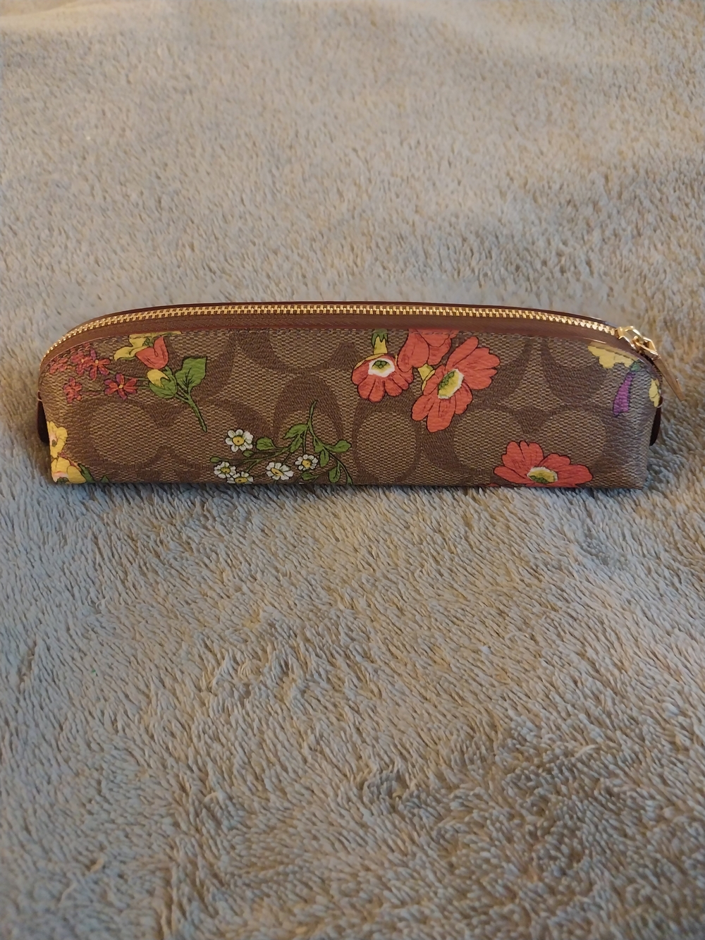 Coach Brown Floral Zip Pencil Case